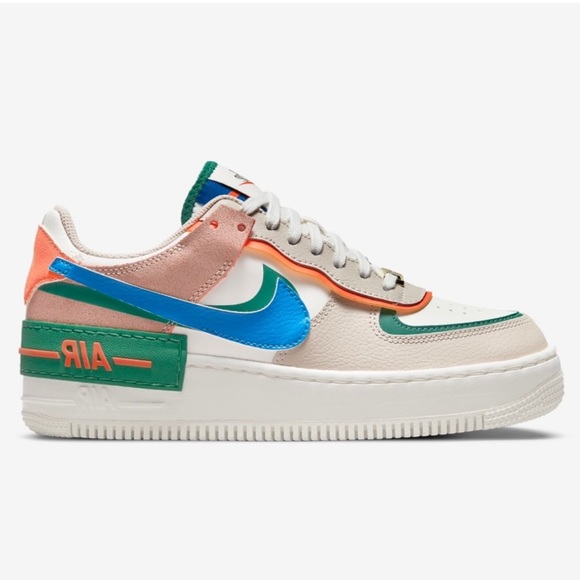 Nike Air Force 1 Low Shadow Sail Signal Blue Green Women's Sneaker - Picture 2 of 9